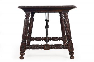 Circa 1900 Gothic Revival Antique Carved Walnut Library Table