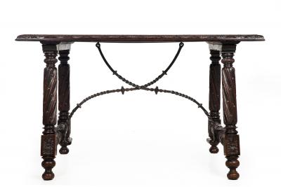 Circa 1900 Gothic Revival Antique Carved Walnut Library Table