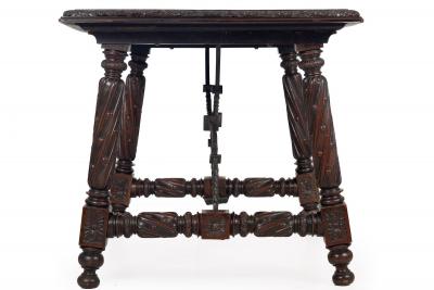 Circa 1900 Gothic Revival Antique Carved Walnut Library Table
