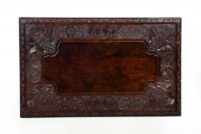 Circa 1900 Gothic Revival Antique Carved Walnut Library Table