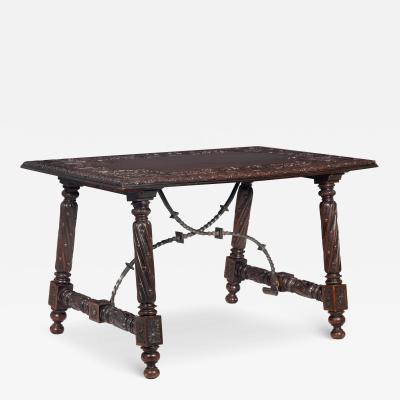 Circa 1900 Gothic Revival Antique Carved Walnut Library Table