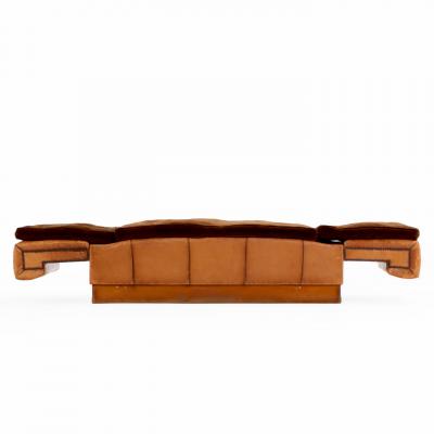 Circa 1920 Art Deco Modular Cognac Leather Chaise Lounge with Velvet Cushions