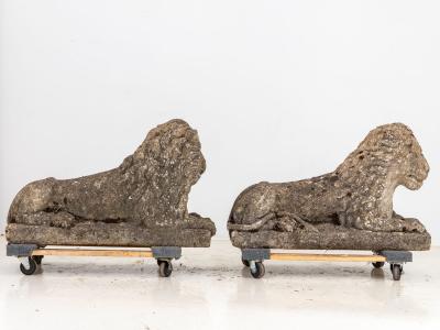 Circa 1920 English Pair of Large Recumbent Concrete Lions