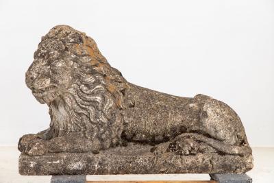 Circa 1920 English Pair of Large Recumbent Concrete Lions