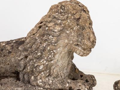 Circa 1920 English Pair of Large Recumbent Concrete Lions