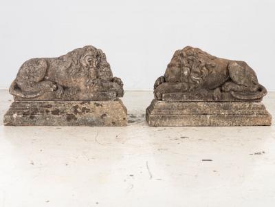 Circa 1920 English Pair of Large Recumbent Concrete Lions