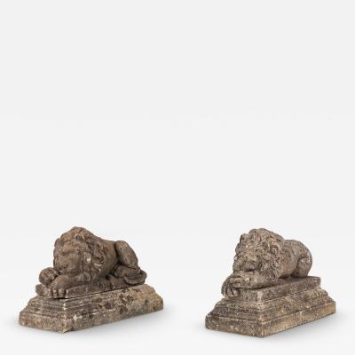 Circa 1920 English Pair of Large Recumbent Concrete Lions