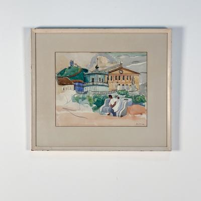 Circa 1920s Southwestern Watercolor by Gene Frances McComas probably Santa Fe