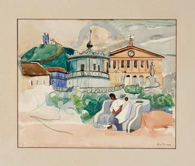 Circa 1920s Southwestern Watercolor by Gene Frances McComas probably Santa Fe