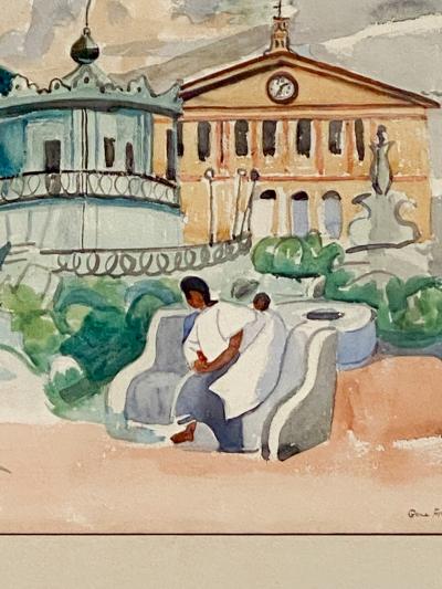 Circa 1920s Southwestern Watercolor by Gene Frances McComas probably Santa Fe