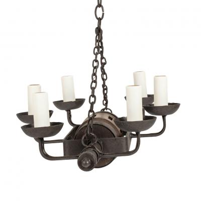Circa 1930 1959 Rustic French Iron and Wooden Chandelier