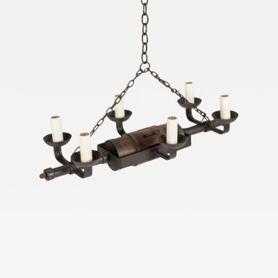 Circa 1930 1959 Rustic French Iron and Wooden Chandelier
