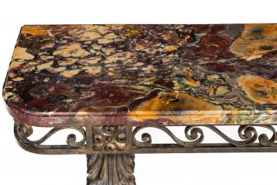 Circa 1930s Art Deco Wrought Iron Marble Console Pier Table