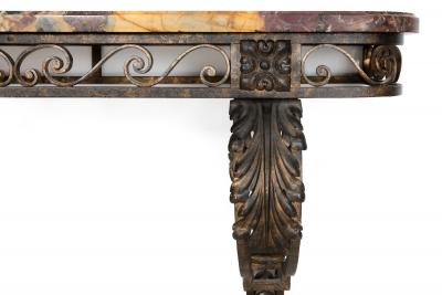 Circa 1930s Art Deco Wrought Iron Marble Console Pier Table