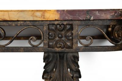 Circa 1930s Art Deco Wrought Iron Marble Console Pier Table