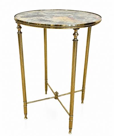 Circa 1940 French Neo classical brass drinks table with eglomise glass