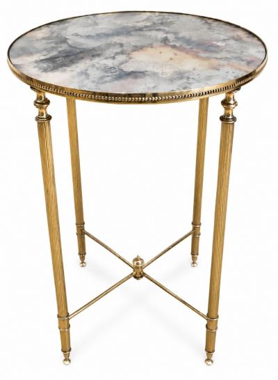 Circa 1940 French Neo classical brass drinks table with eglomise glass