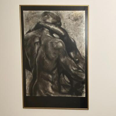 Circa 1980 Vintage Charcoal Sketch of Two Figures USA