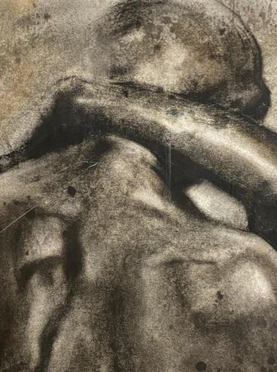 Circa 1980 Vintage Charcoal Sketch of Two Figures USA