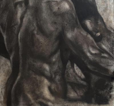 Circa 1980 Vintage Charcoal Sketch of Two Figures USA