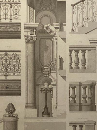 Circa 19th Century French Engraving of Details of the Paris Opera House