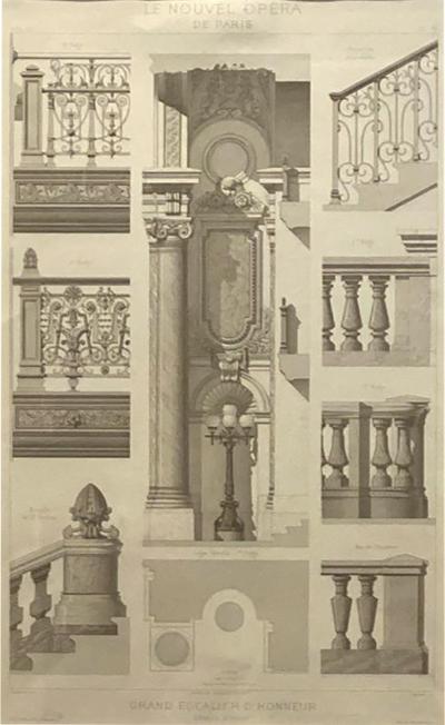Circa 19th Century French Engraving of Details of the Paris Opera House