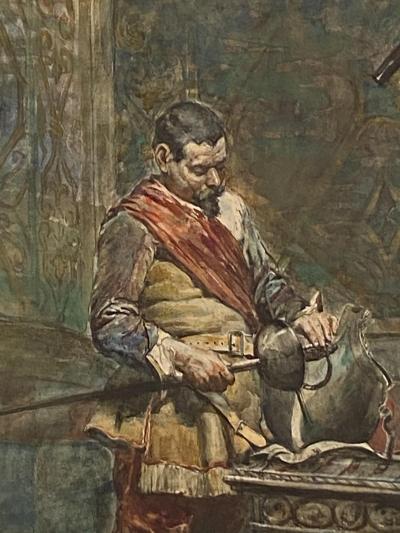 Circa 19th Century Watercolor of a Squire Italy