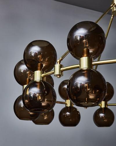 Circular Brass Chandelier with Glass Globes
