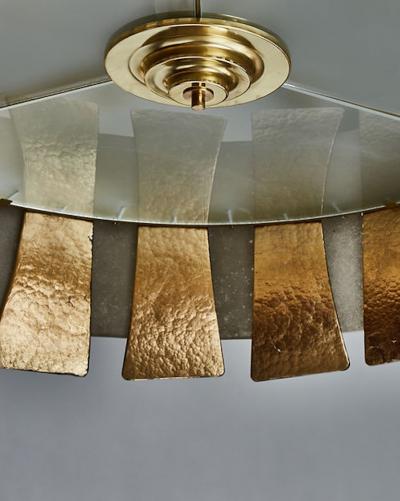 Circular Murano Glass Chandelier with Gold Accents