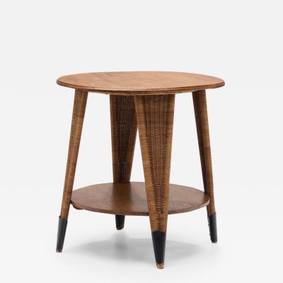 Circular Oak Coffee Table With Wicker Legs Europe 20th Century
