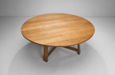 Circular Solid Wood Table with Cross Stretchers Europe ca 1960s