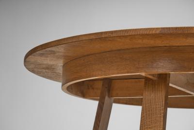 Circular Solid Wood Table with Cross Stretchers Europe ca 1960s