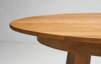 Circular Solid Wood Table with Cross Stretchers Europe ca 1960s