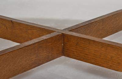 Circular Solid Wood Table with Cross Stretchers Europe ca 1960s