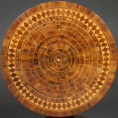 Circular Table The Top Depicting A Map Of The Solar System Including The Orbits
