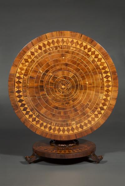 Circular Table The Top Depicting A Map Of The Solar System Including The Orbits