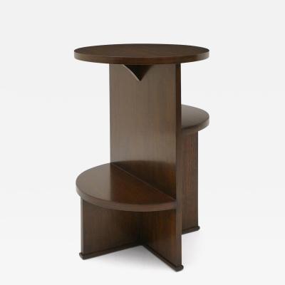 Circular Walnut Side Table with Asymmetrical Shelves