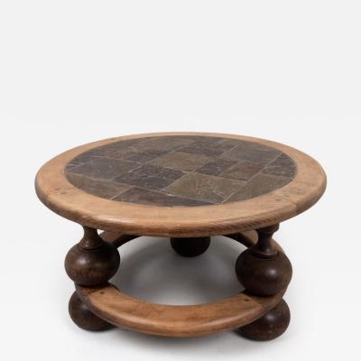 Circular side table wirth inset slate top 1970s France