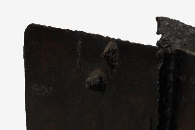 Claire McCarthy Falkenstein Brutalist Tripod Floor Sculpture c 1955 Blackened Steel Orange Crystal