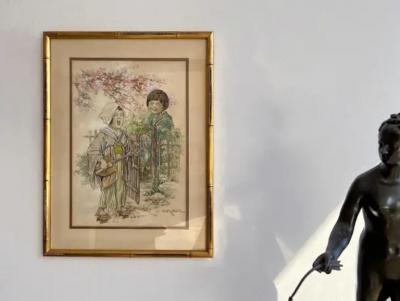 Clara Miller Burd Japanese Children in Traditional Dress Playing Shamisen Woman Artist