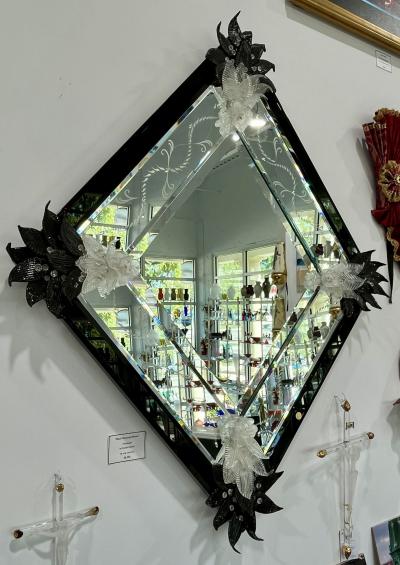 Classic Black Vintage Venetian Mirror by Fratelli Barbini