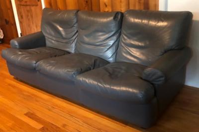 Classic French Art Deco 1930 Style Leather Club Sofa Couch