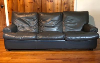 Classic French Art Deco 1930 Style Leather Club Sofa Couch
