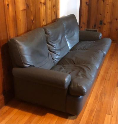 Classic French Art Deco 1930 Style Leather Club Sofa Couch