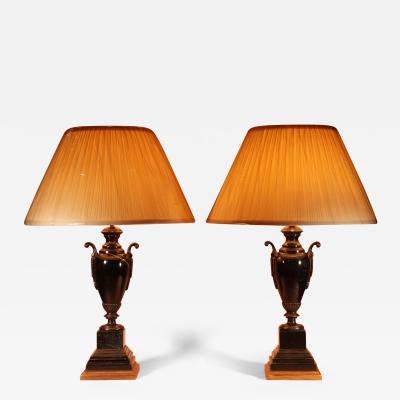 Classic Pair Of Black White Marble And Bronze Table Lamps 