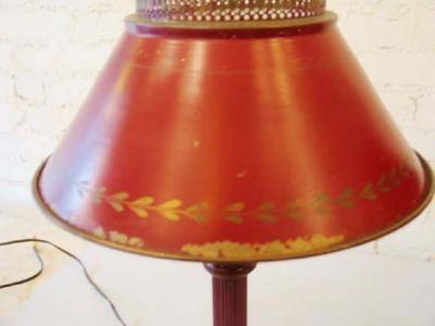 Classic Pair of French Red Painted Tole Tin Table Lamps France circa 1930