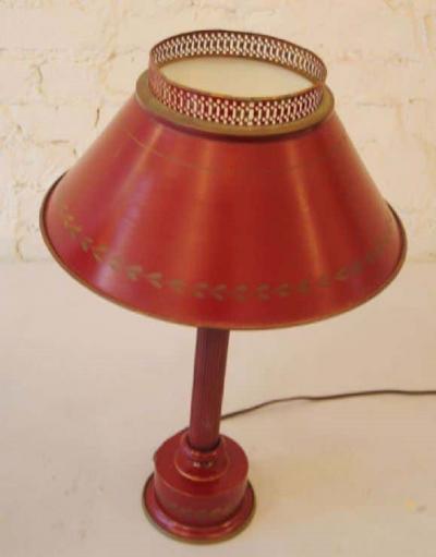 Classic Pair of French Red Painted Tole Tin Table Lamps France circa 1930