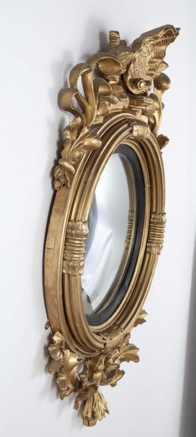 Classical 19th Century Giltwood Convex Mirror with Shell Surmount