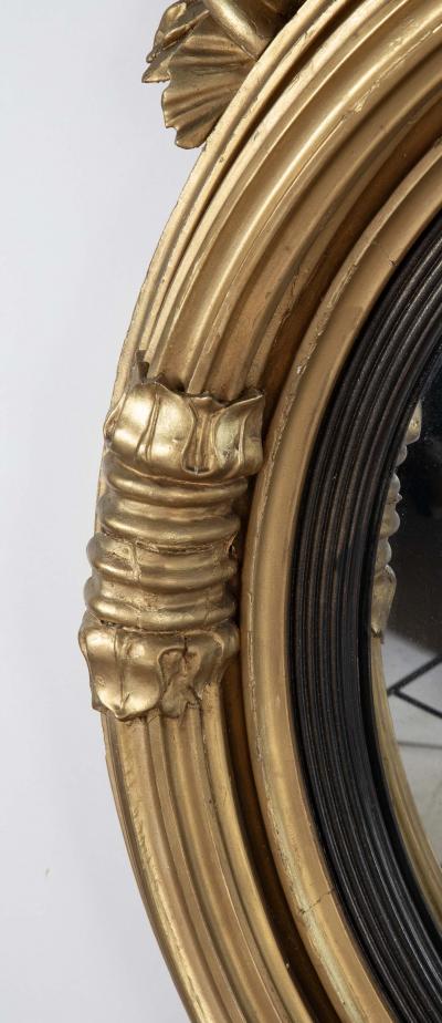 Classical 19th Century Giltwood Convex Mirror with Shell Surmount