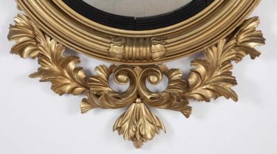 Classical 19th Century Giltwood Convex Mirror with Shell Surmount